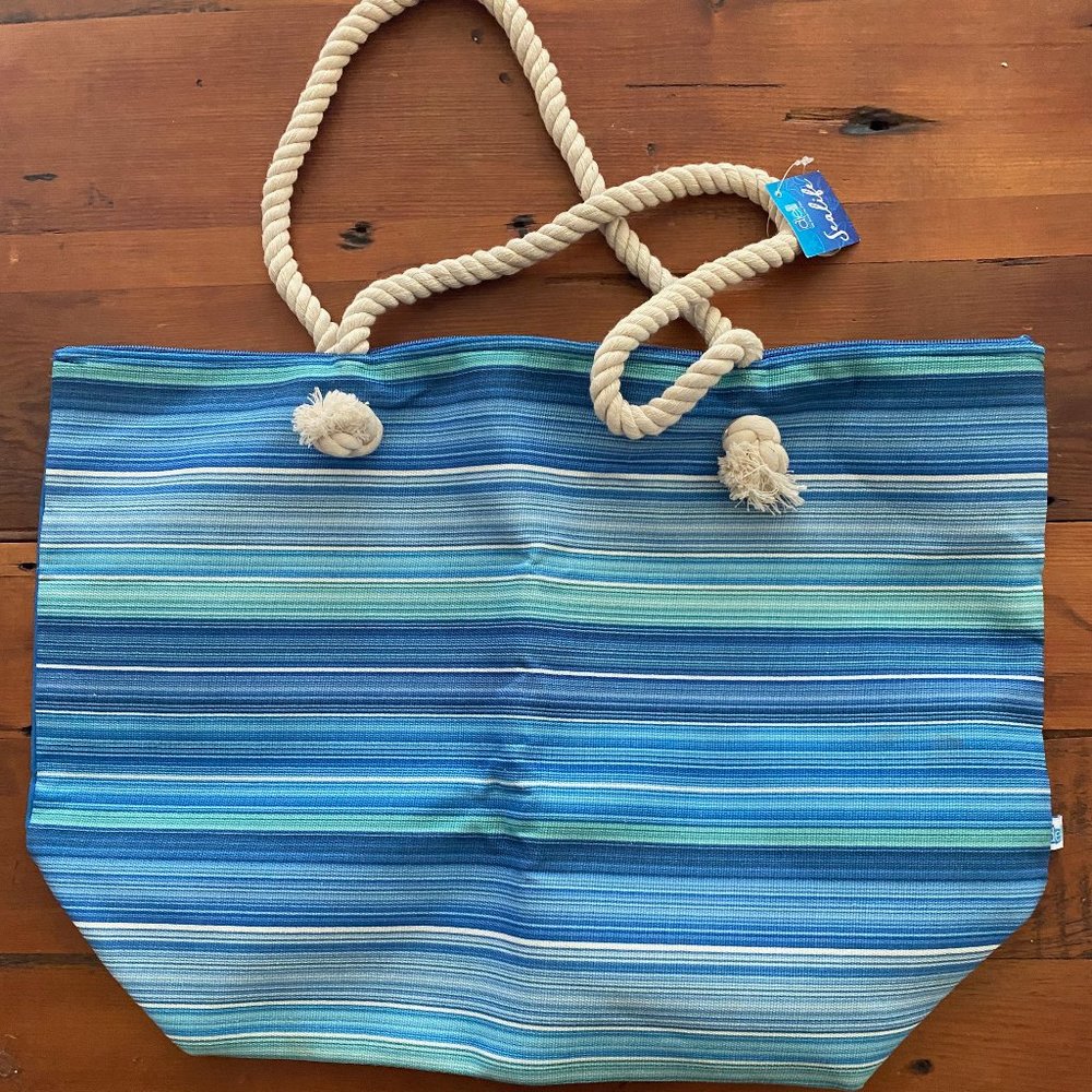 DEI Dennis East International Beach Bag Tote, Blue Stripe -Brand NWT